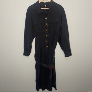 Women’s Free People Audrey black‎ midi dress large LG Elegant Button up Dress